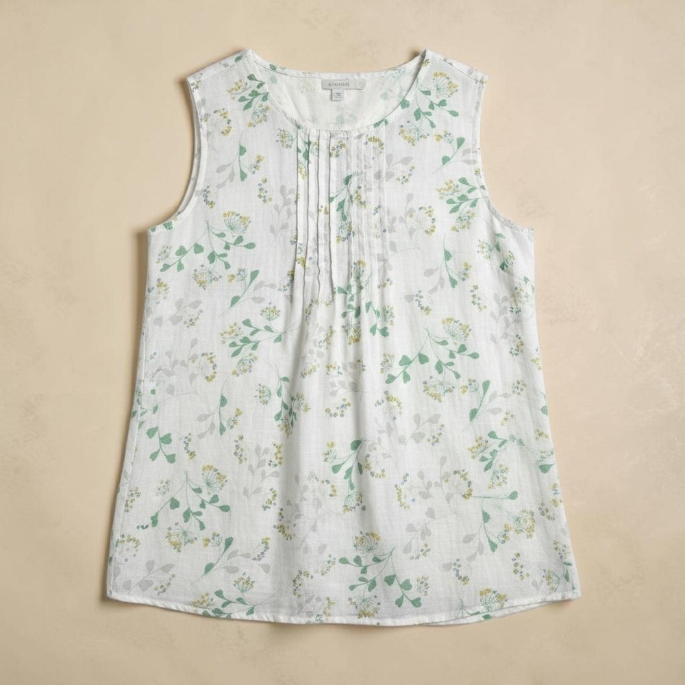 Laura Bianchi Italy Linen Tank Top S Small White Floral Pintuck Cottagecore Boho